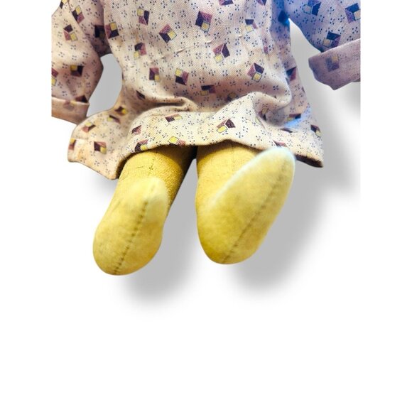 Vintage Handmade Rag Doll by Colon Sisters Yellow Dress Blue Yarn Hair 12 in - Picture 7 of 11